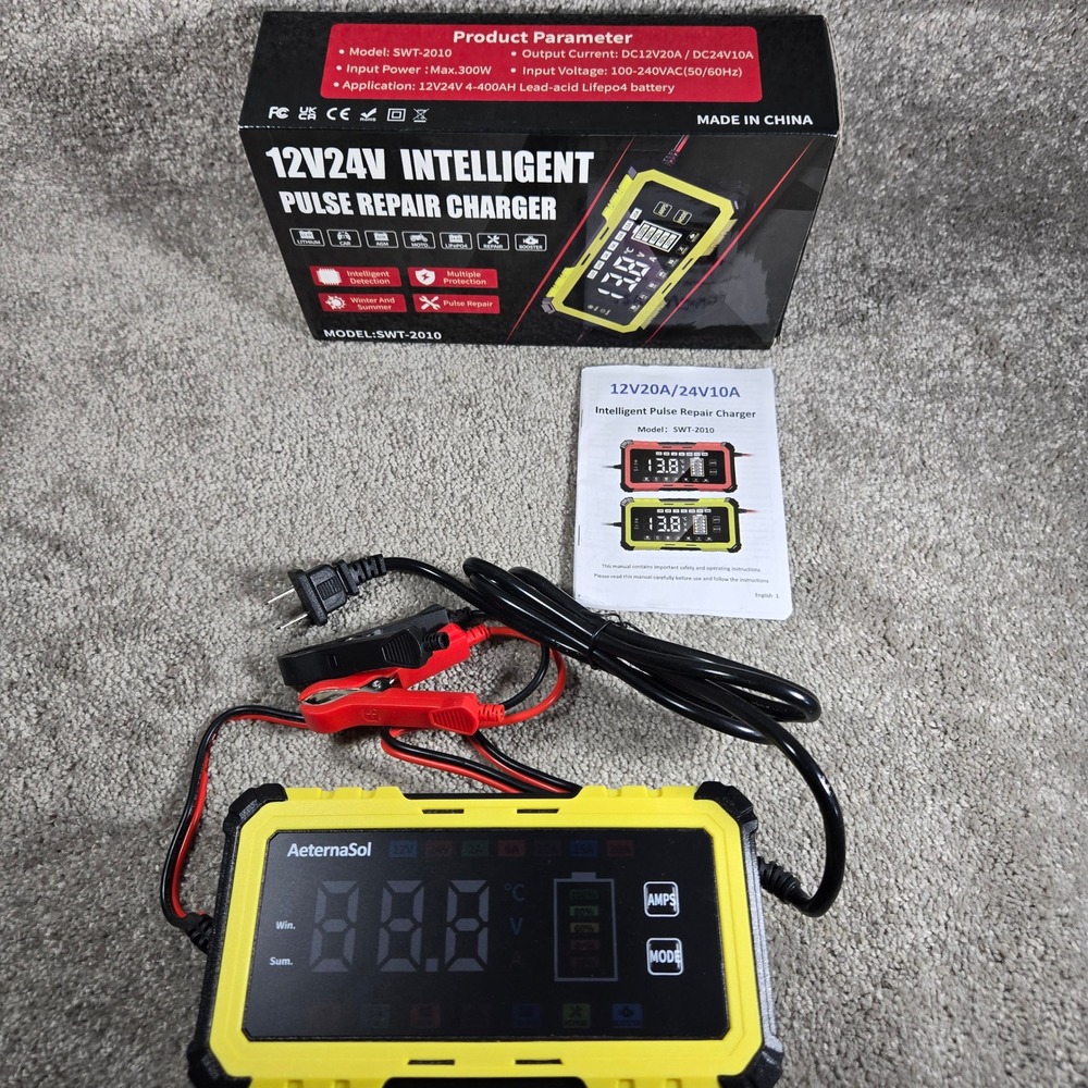 AeternaSol Battery Charger Yellow 12V 24V Pulse Repair SWT-2010 Industrial OS